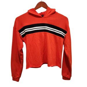Forever 21 Sweatshirt Women's Size Small Cropped Orange Hooded Striped Hoodie
